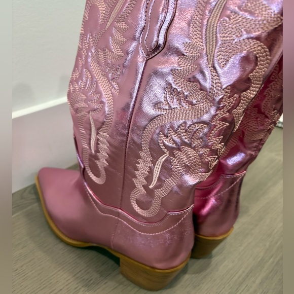 Pink Metallic Cowgirl Western Cowboy Chunky Heeled Boots‎ Size 9 - Picture 7 of 13